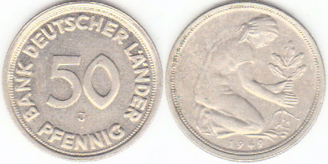 1949 J Germany 50 Pfennig (EF) A002363